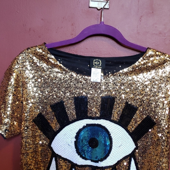 M/2 Multi Colour Sequin Short Sleeve Blouse - Picture 3 of 14